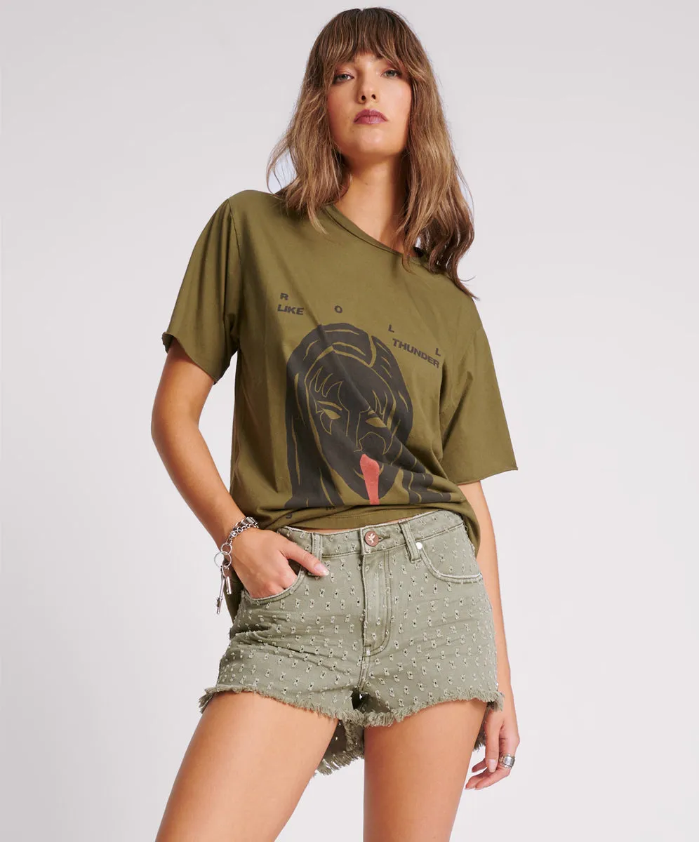 Bonitas High Waist Denim Shorts - Super Khaki sold by One Teaspoon product image thumbnail 2