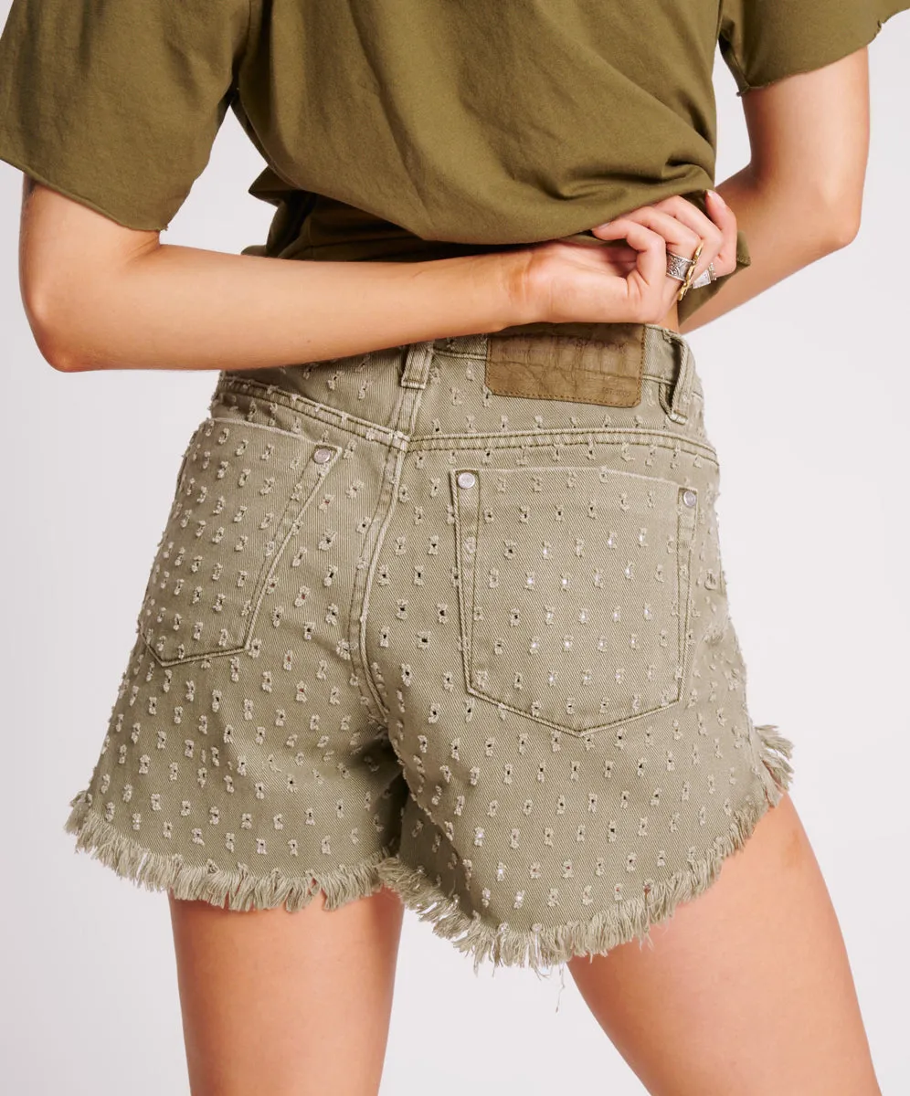 Bonitas High Waist Denim Shorts - Super Khaki sold by One Teaspoon product image thumbnail 5