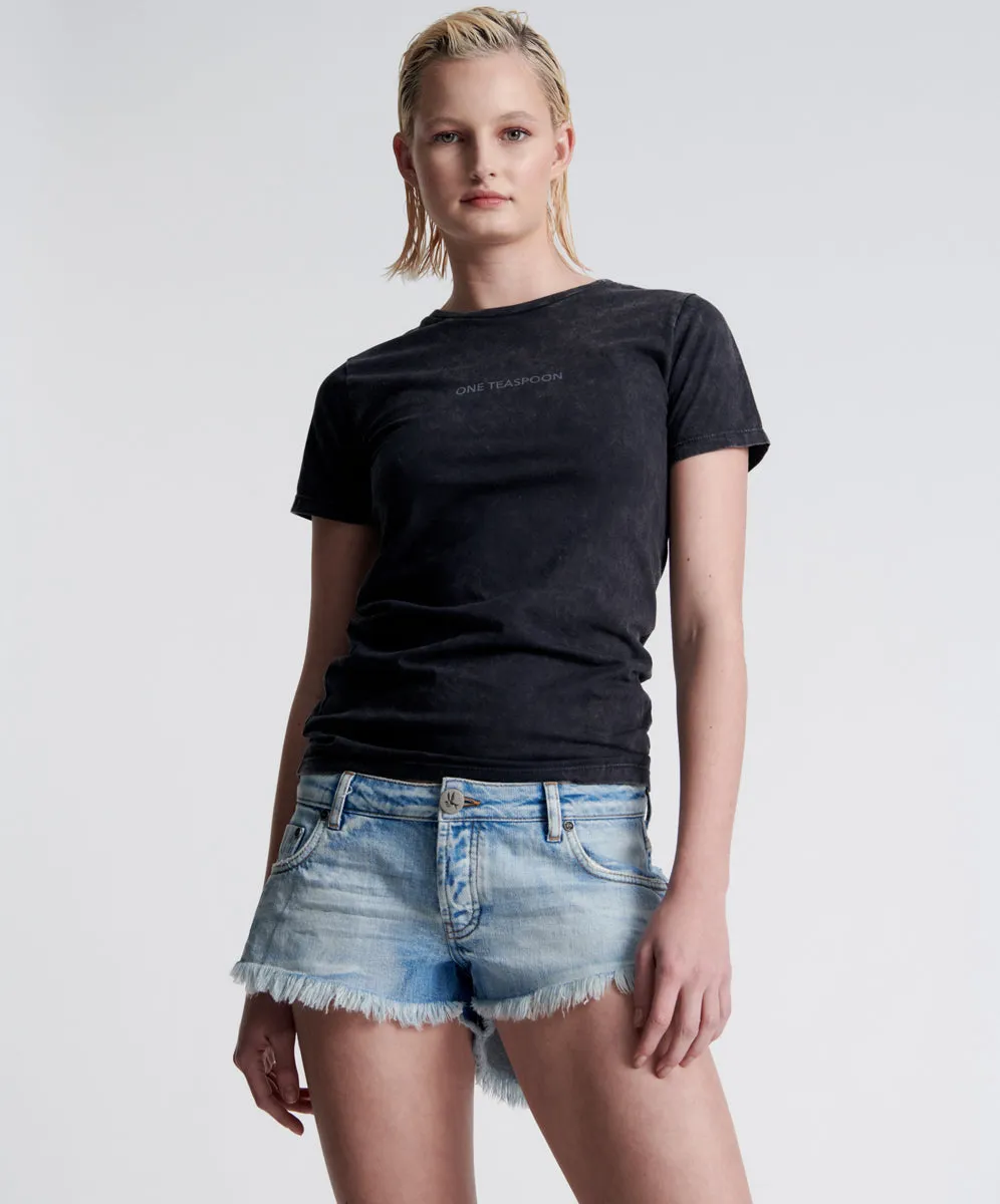 WORN OUT HENDRIXE DUKES LOW WAIST MINI DENIM SHORTS sold by One Teaspoon product image thumbnail 2