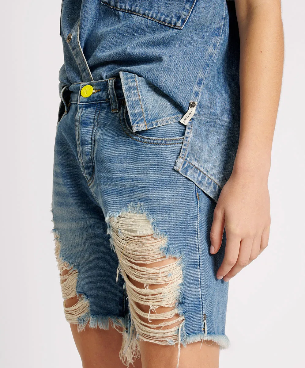 Stevies High Waist Long Length Boyfriend Denim Shorts - Blue Rapture sold by One Teaspoon product image thumbnail 3