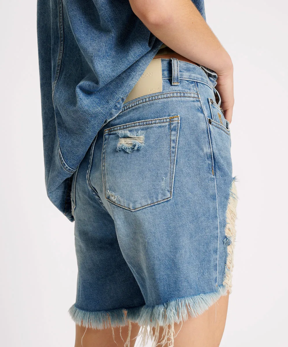 Stevies High Waist Long Length Boyfriend Denim Shorts - Blue Rapture sold by One Teaspoon product image thumbnail 5