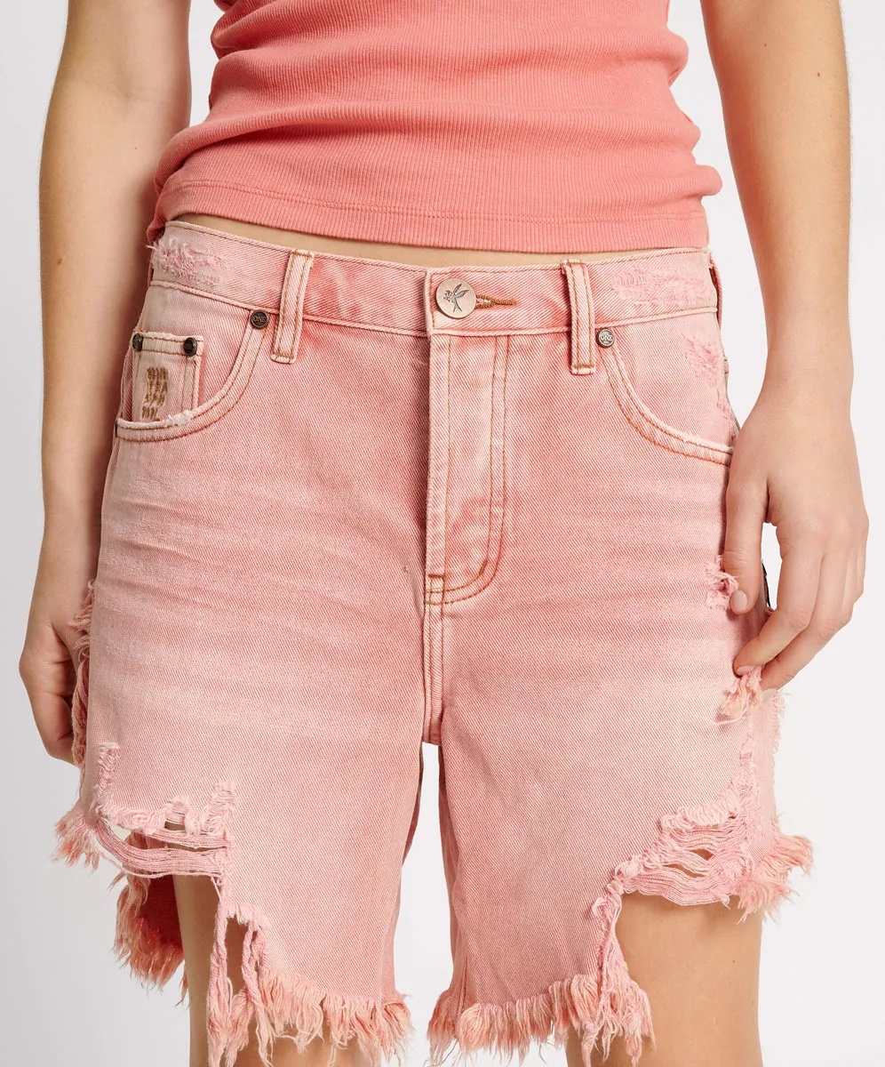Frankies Low Waist Long Length Denim Shorts - Vintage Red sold by One Teaspoon product image thumbnail 2