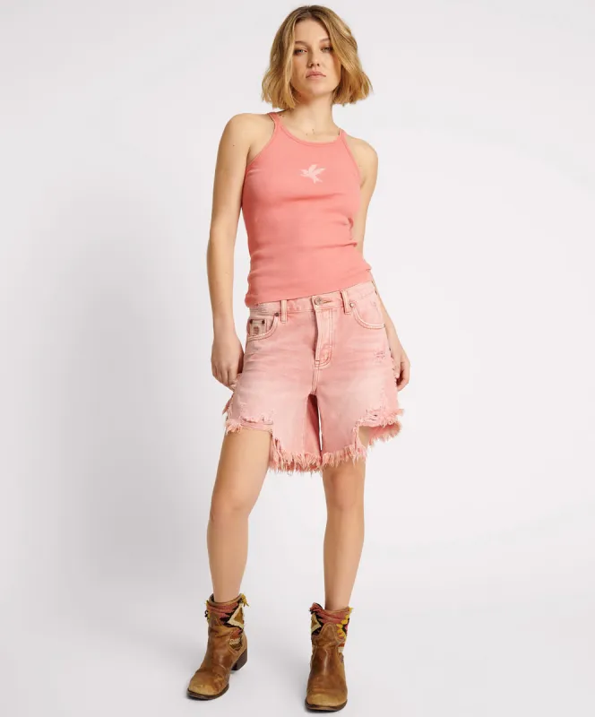 Frankies Low Waist Long Length Denim Shorts - Vintage Red sold by One Teaspoon