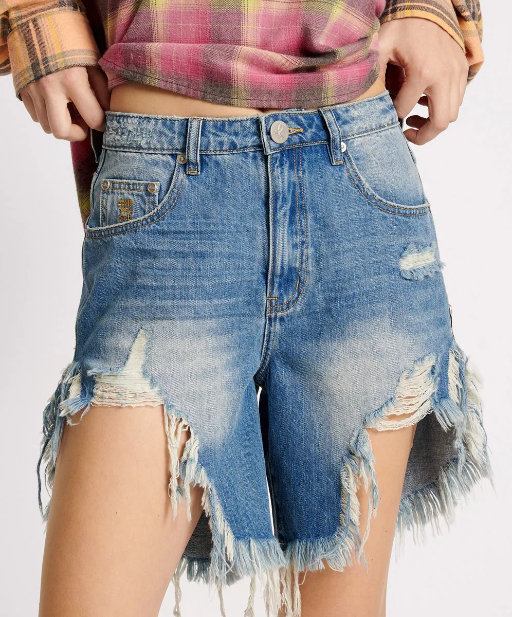 Frankies Low Waist Long Length Denim Shorts - Pacifica sold by One Teaspoon product image thumbnail 2