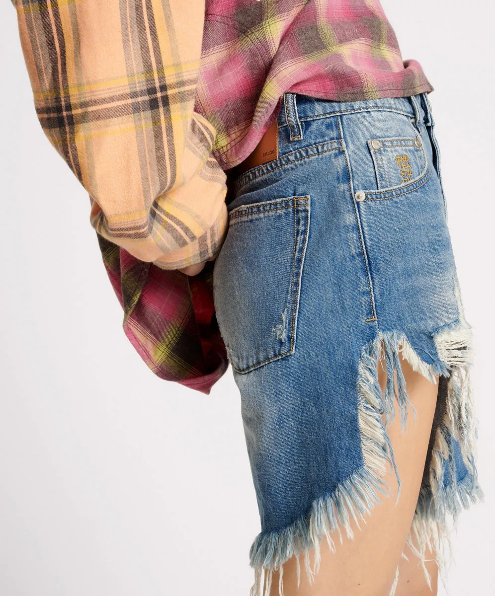 Frankies Low Waist Long Length Denim Shorts - Pacifica sold by One Teaspoon product image thumbnail 5