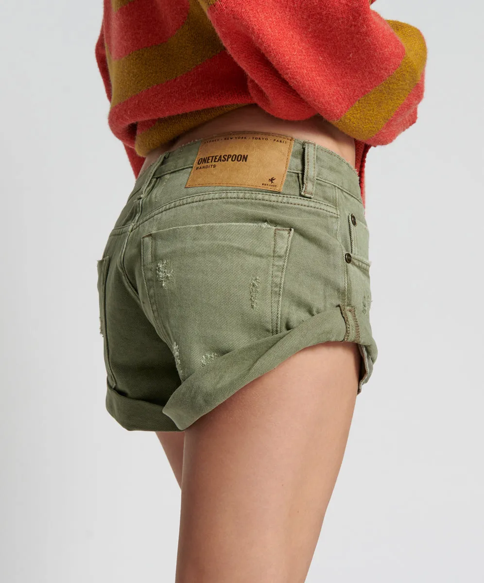 Bandits Low Waist Denim Shorts - Archived Super Khaki sold by One Teaspoon product image thumbnail 5