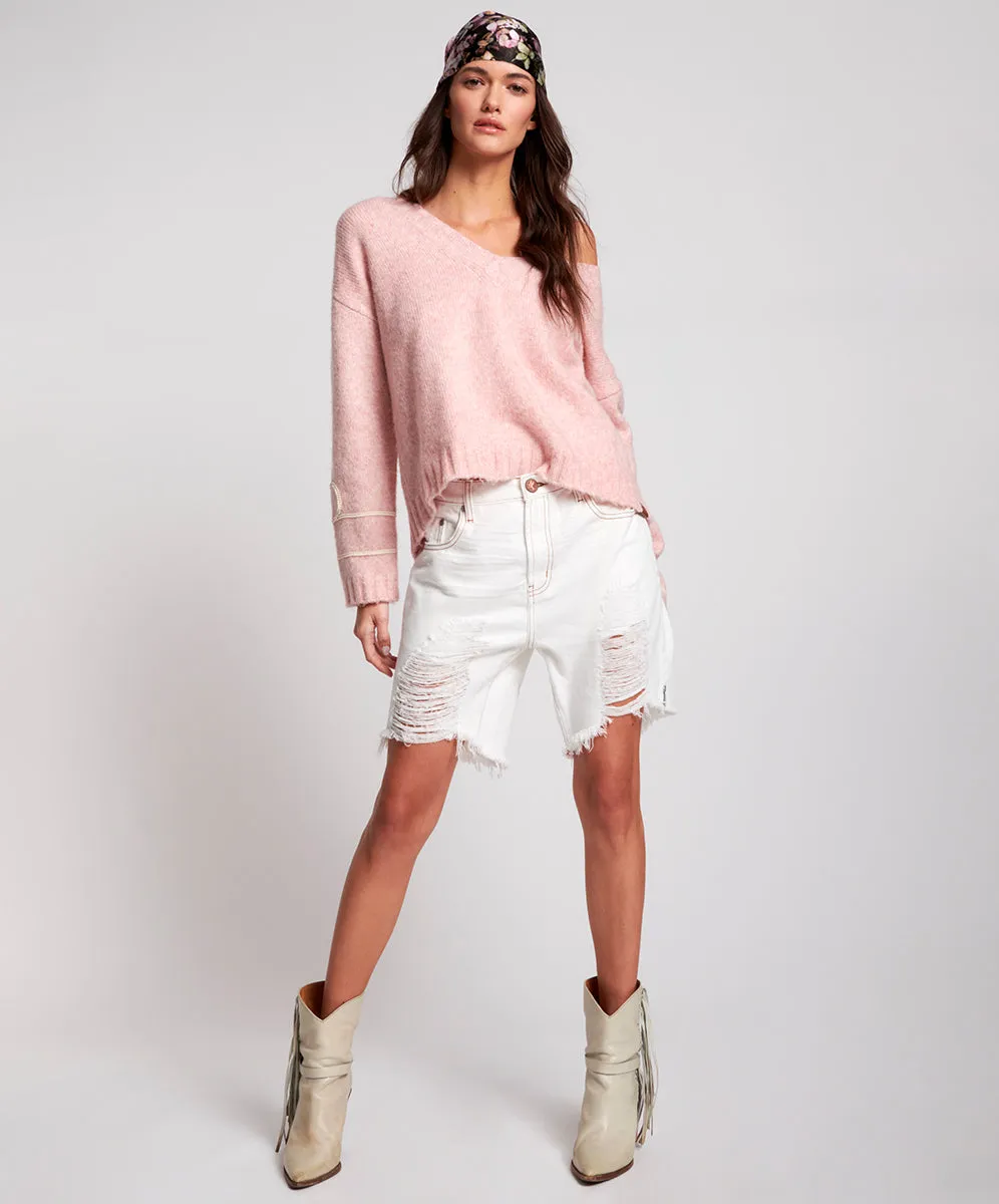 STEVIES LONG LENGTH BOYFRIEND SHORTS - White Beauty sold by One Teaspoon