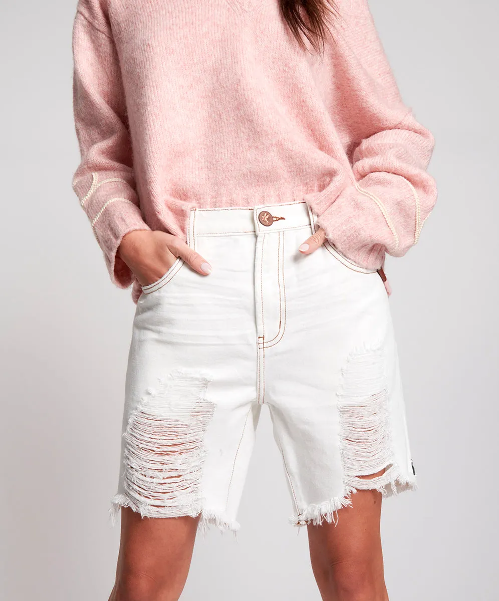 STEVIES LONG LENGTH BOYFRIEND SHORTS - White Beauty sold by One Teaspoon product image thumbnail 2