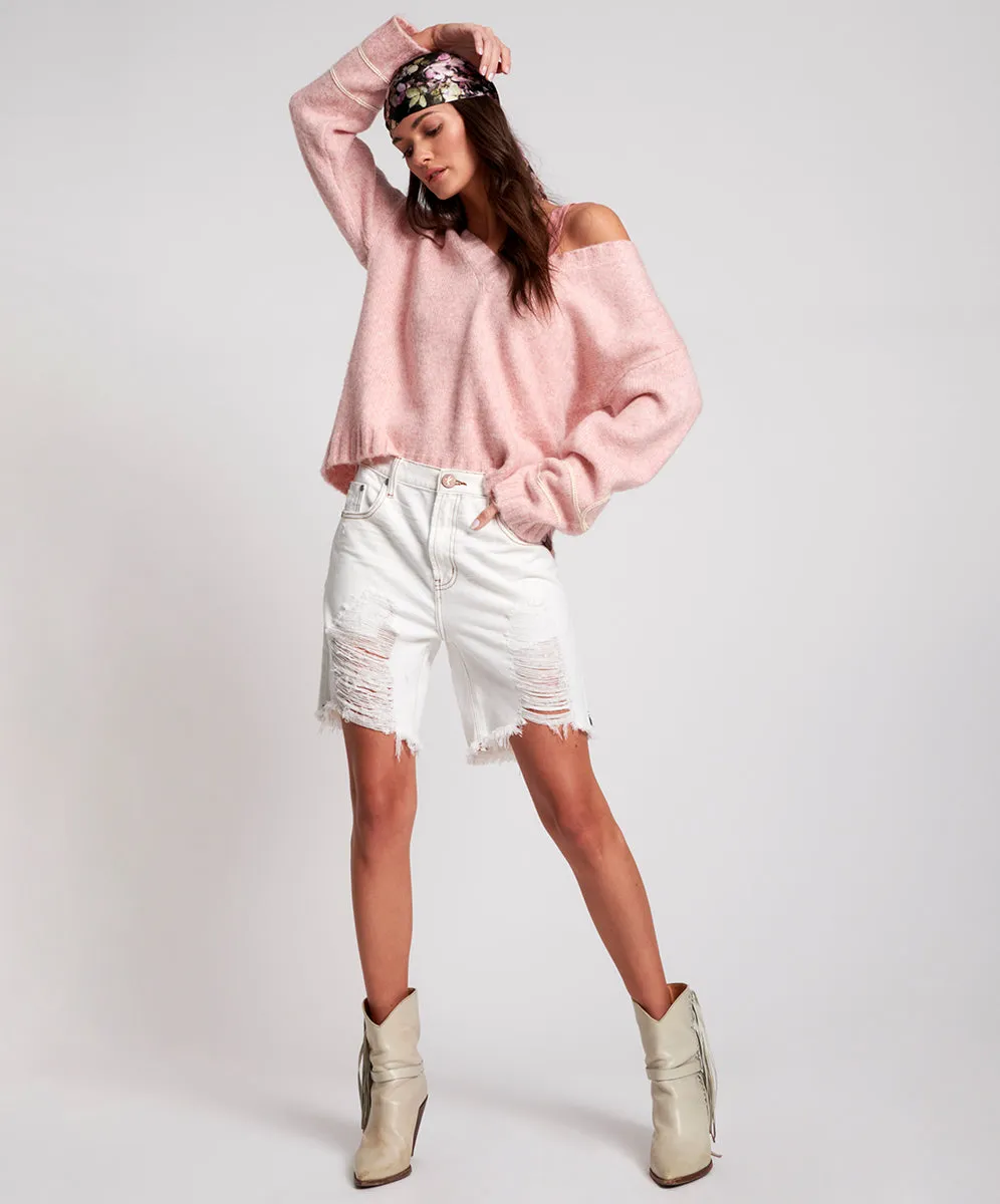 STEVIES LONG LENGTH BOYFRIEND SHORTS - White Beauty sold by One Teaspoon product image thumbnail 5