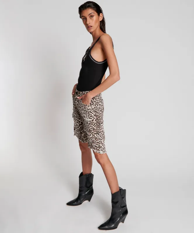 Long Truckers Mid Waist Long-Length Relaxed Denim Shorts - Animal sold by One Teaspoon