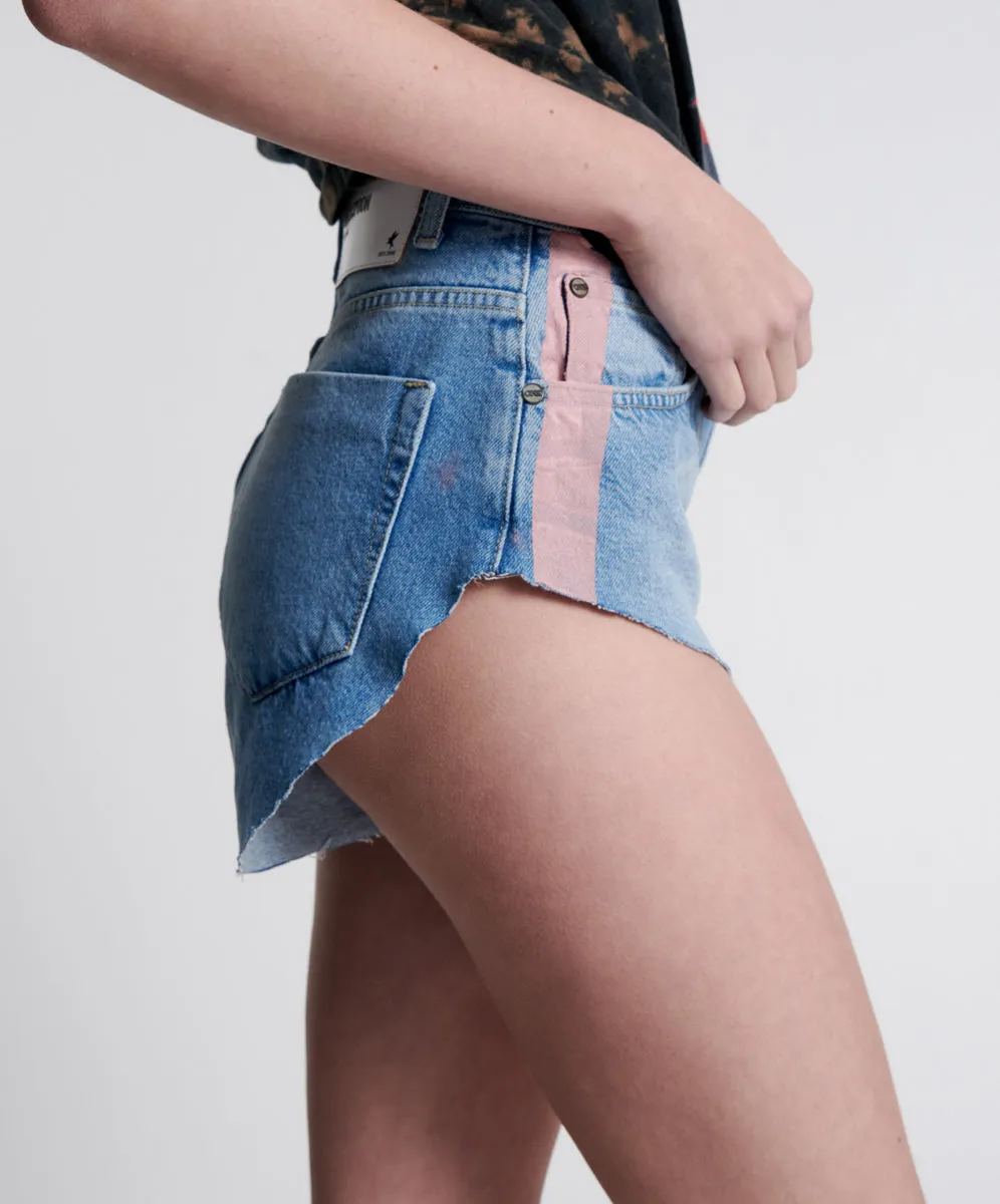 The One High Waist Cheeky Denim Shorts - Linear Blue sold by One Teaspoon product image thumbnail 2