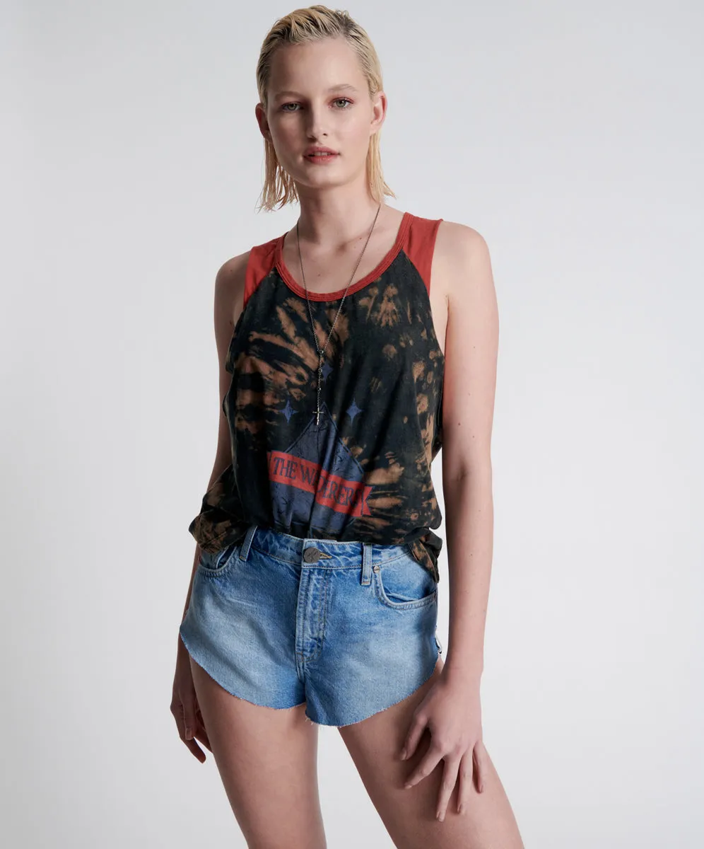 The One High Waist Cheeky Denim Shorts - Linear Blue sold by One Teaspoon