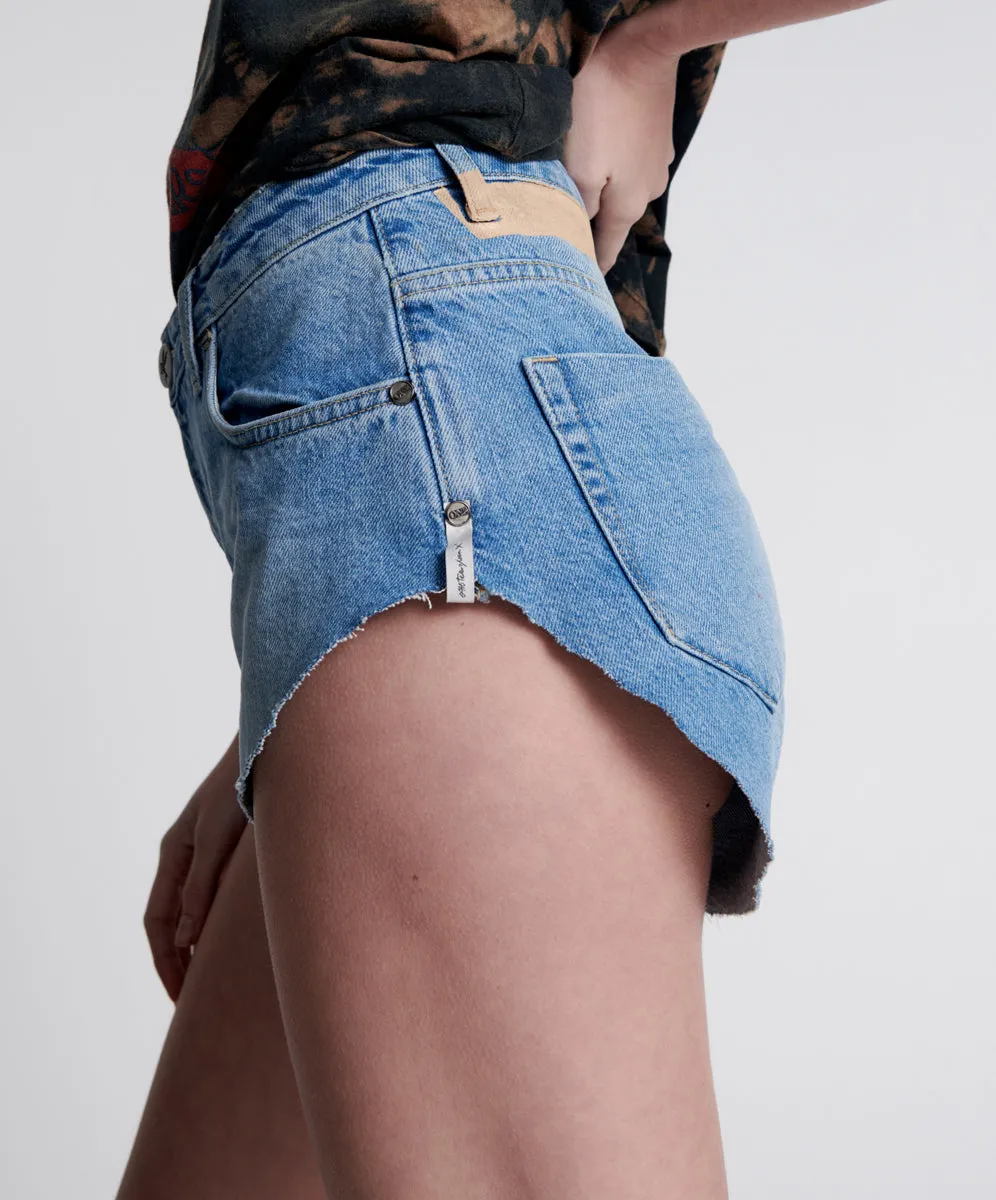 The One High Waist Cheeky Denim Shorts - Linear Blue sold by One Teaspoon product image thumbnail 4