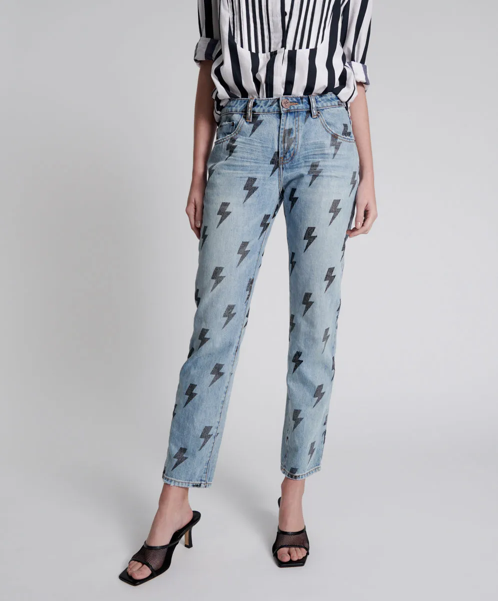 Trucker Low Waist Straight Leg Denim Jeans - Blue Lightning sold by One Teaspoon product image thumbnail 2