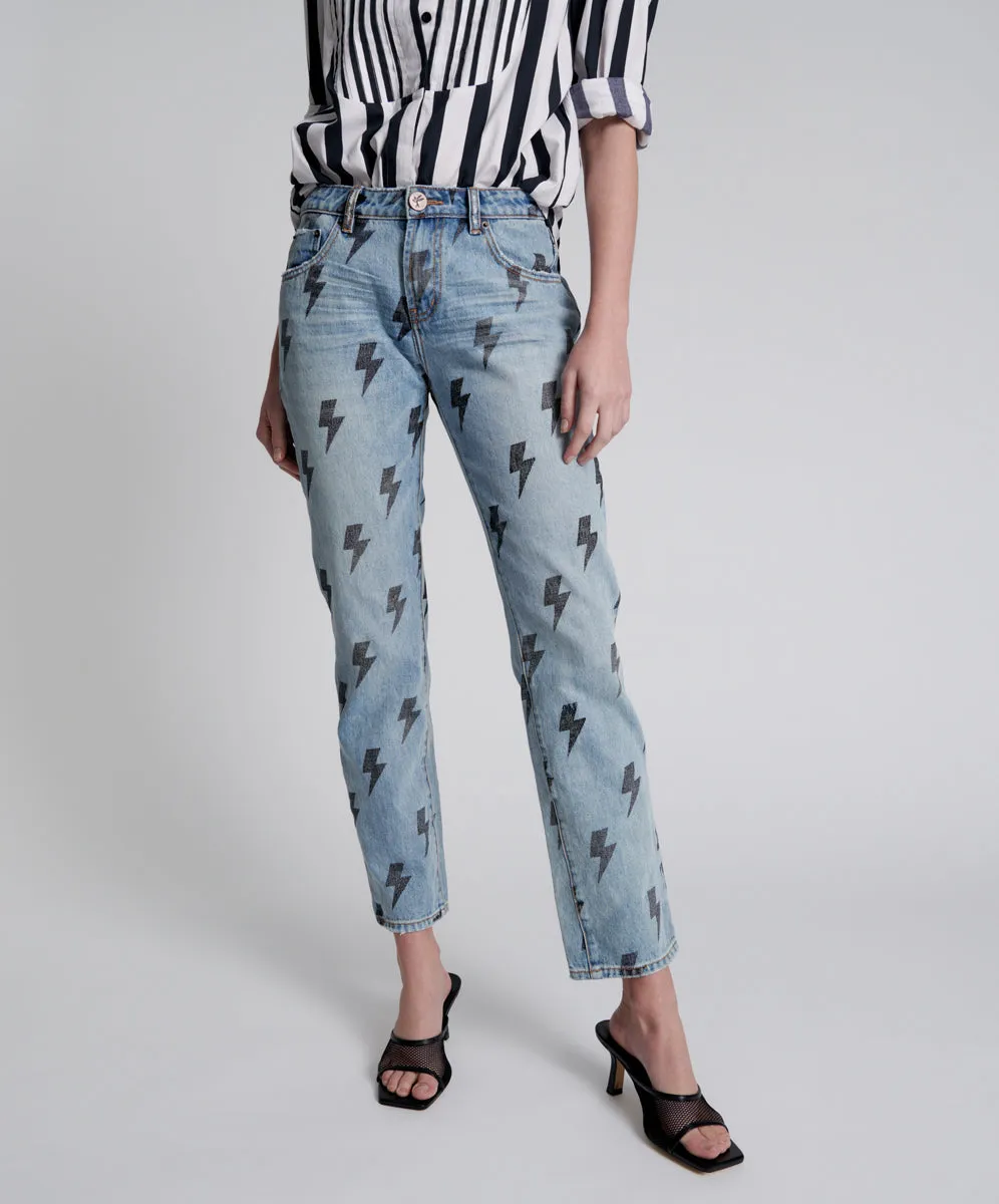 Trucker Low Waist Straight Leg Denim Jeans - Blue Lightning sold by One Teaspoon product image thumbnail 3