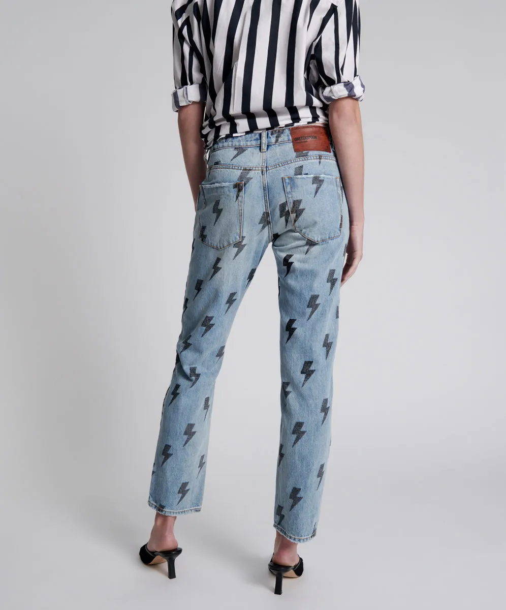 Trucker Low Waist Straight Leg Denim Jeans - Blue Lightning sold by One Teaspoon product image thumbnail 5