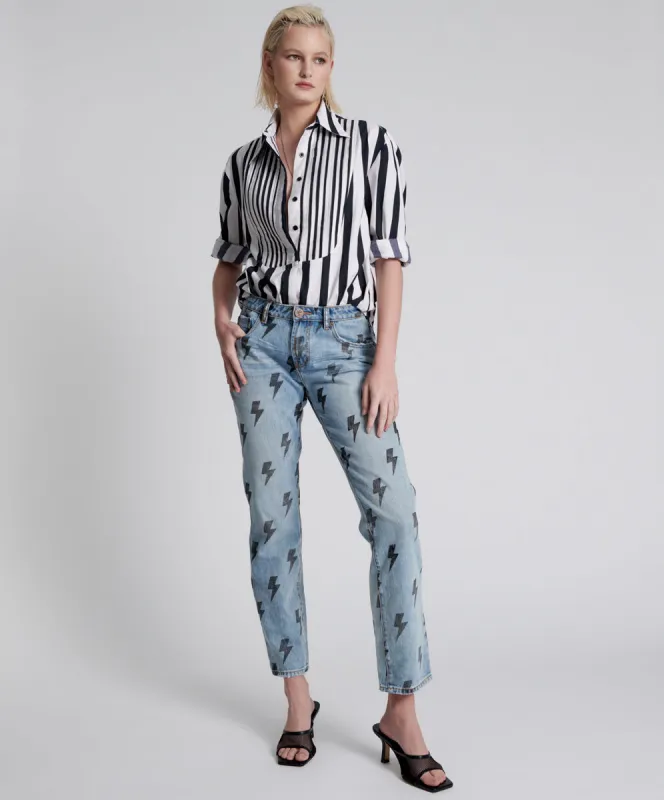 Trucker Low Waist Straight Leg Denim Jeans - Blue Lightning made by One Teaspoon