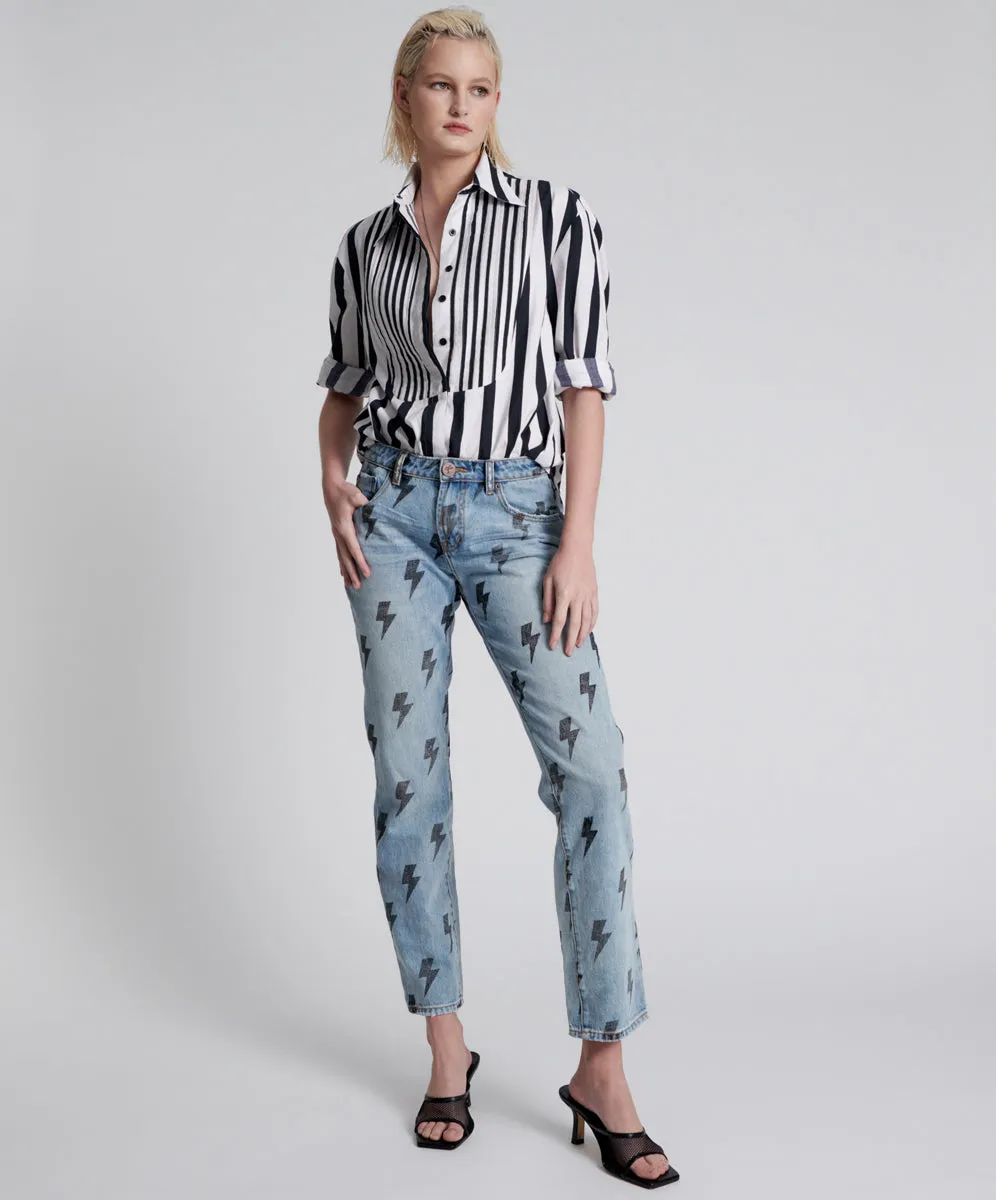 Trucker Low Waist Straight Leg Denim Jeans - Blue Lightning sold by One Teaspoon