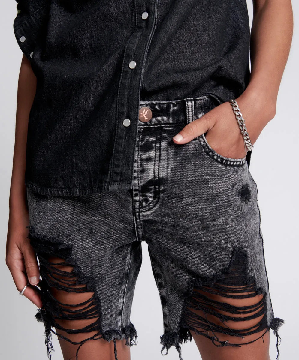 Stevies Low Waist Waist Long Length Boyfriend Denim Shorts - Rodeo Grey sold by One Teaspoon