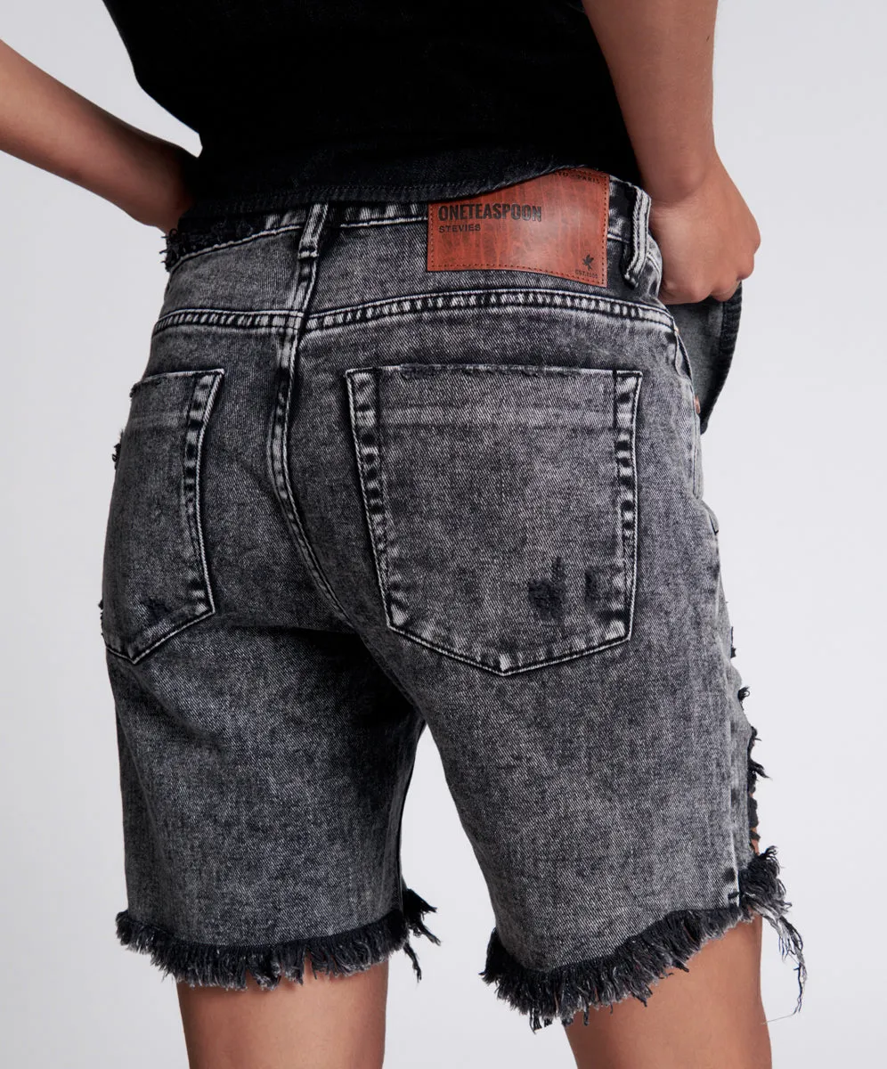 Stevies Low Waist Waist Long Length Boyfriend Denim Shorts - Rodeo Grey sold by One Teaspoon product image thumbnail 3