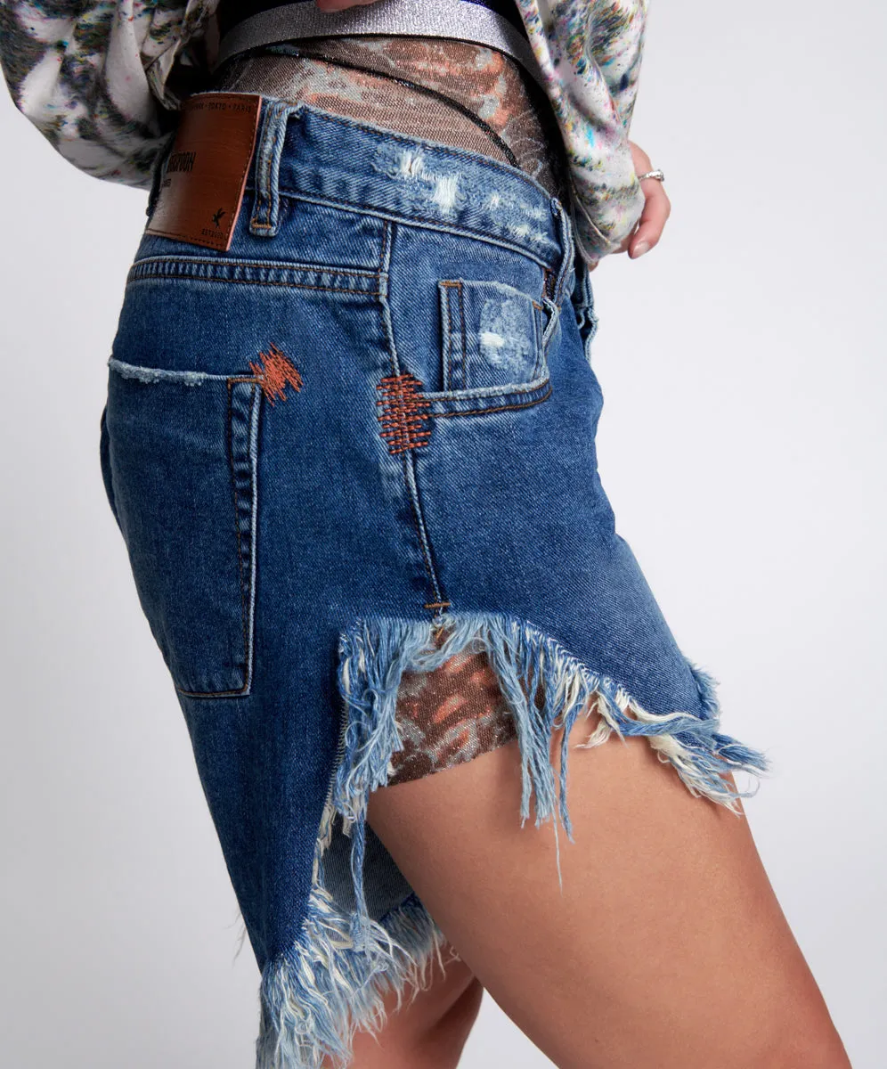 Frankies Low Waist Long Length Denim Shorts - Rodeo Blue sold by One Teaspoon product image thumbnail 4