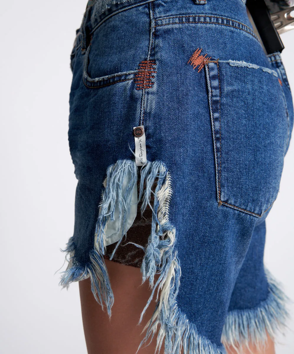 Frankies Low Waist Long Length Denim Shorts - Rodeo Blue sold by One Teaspoon product image thumbnail 3