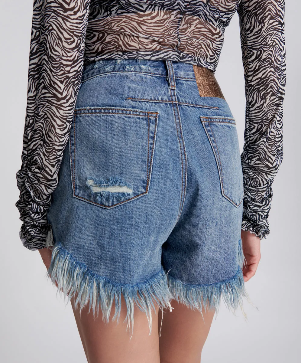 Le Wolves Mid Waist Mid Length Denim Shorts - Johnny Blue sold by One Teaspoon product image thumbnail 4