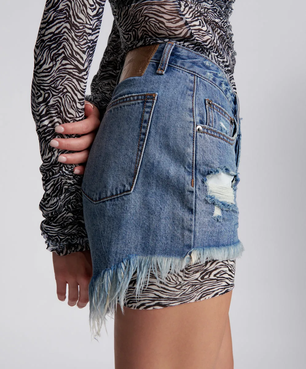 Le Wolves Mid Waist Mid Length Denim Shorts - Johnny Blue sold by One Teaspoon product image thumbnail 5