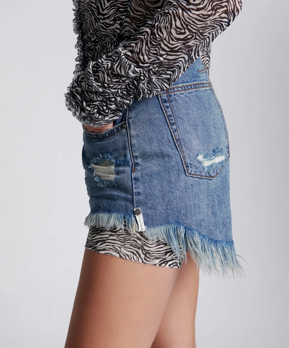 Le Wolves Mid Waist Mid Length Denim Shorts - Johnny Blue sold by One Teaspoon product image thumbnail 3
