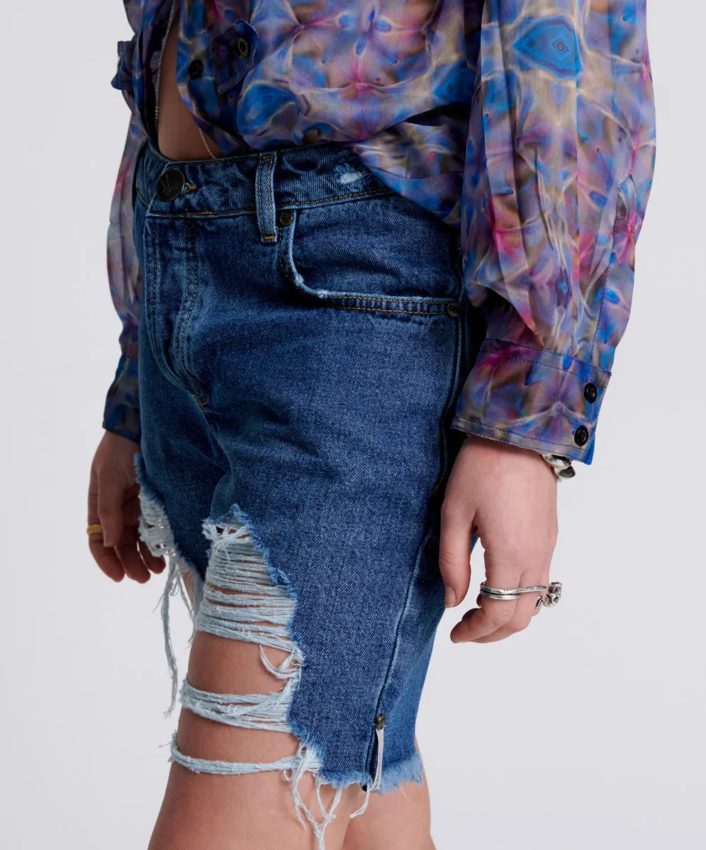 Stevies Low Waist Waist Long Length Boyfriend Denim Shorts - Rosewood sold by One Teaspoon product image thumbnail 3