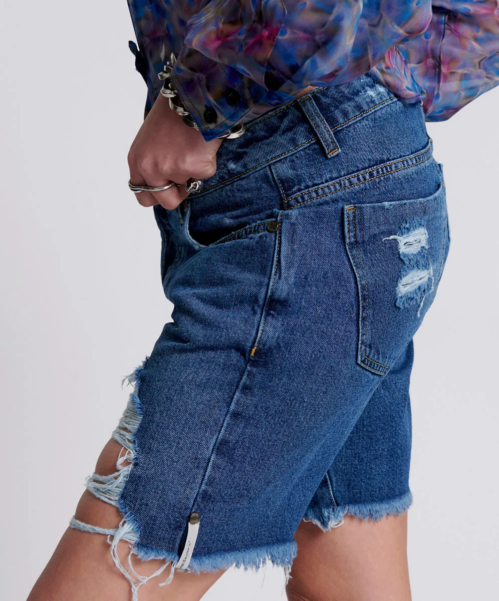 Stevies Low Waist Waist Long Length Boyfriend Denim Shorts - Rosewood sold by One Teaspoon product image thumbnail 4