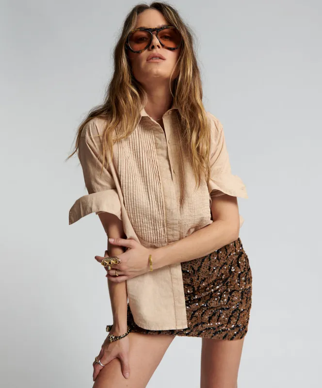 Delusion Hand Beaded Mini Skirt - Black Brown made by One Teaspoon