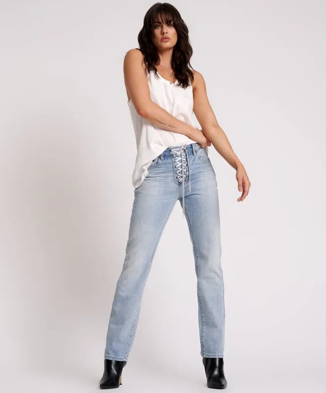 Truckers Mid Waist Straight Leg Denim Jeans - Hendrixe made by One Teaspoon
