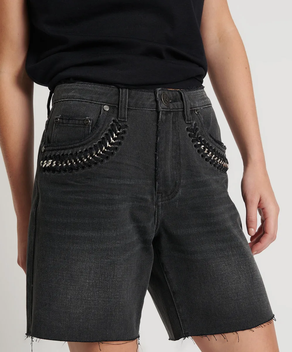 Jacksons Mid Waist Wide Leg Denim Shorts - Storm Grey sold by One Teaspoon product image thumbnail 5