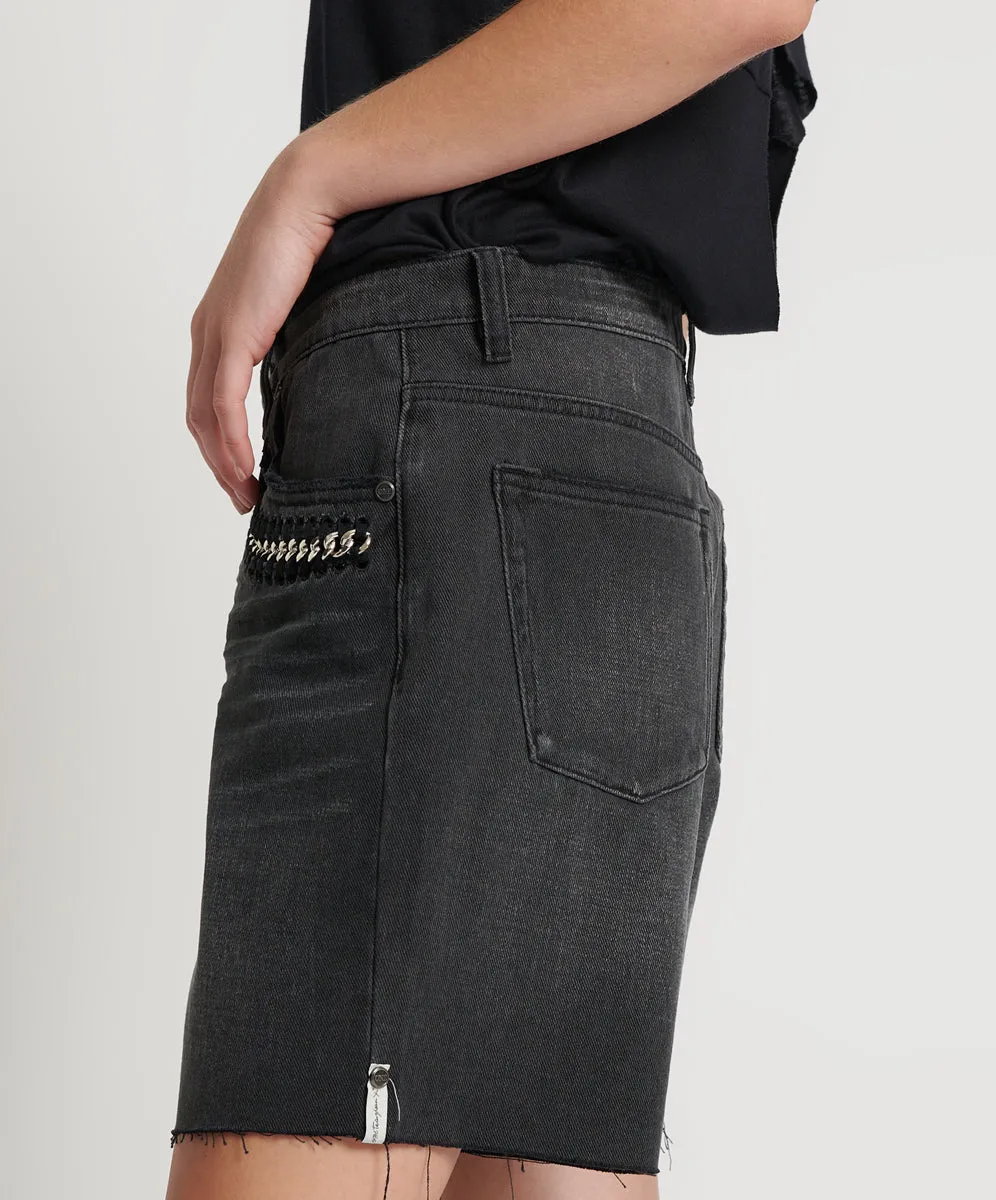 Jacksons Mid Waist Wide Leg Denim Shorts - Storm Grey sold by One Teaspoon product image thumbnail 3