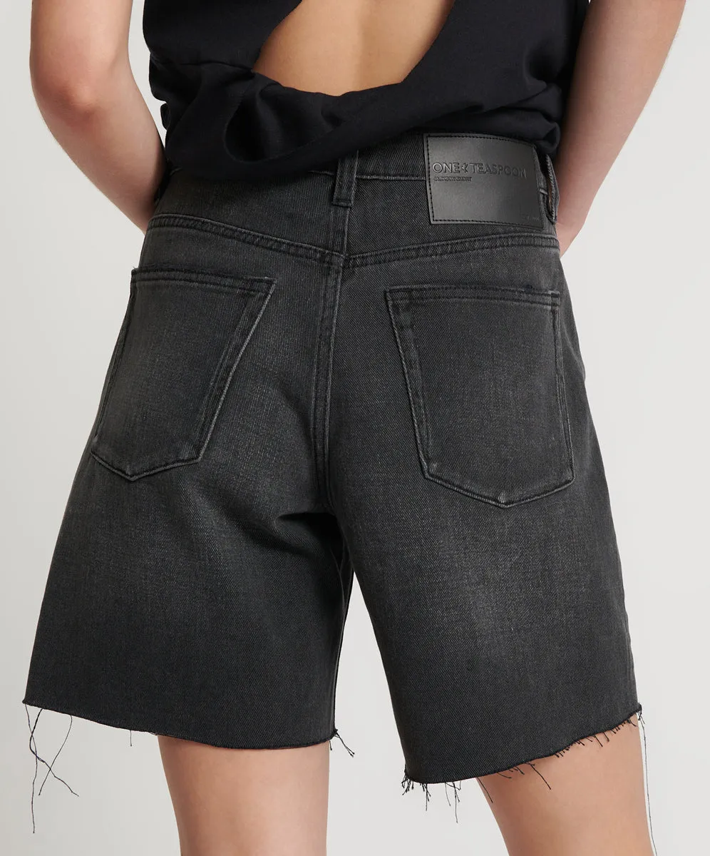 Jacksons Mid Waist Wide Leg Denim Shorts - Storm Grey sold by One Teaspoon product image thumbnail 4