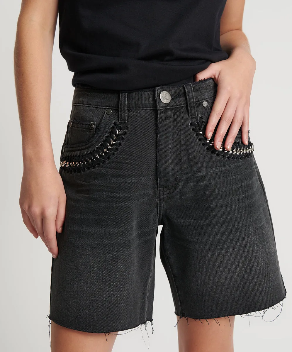 Jacksons Mid Waist Wide Leg Denim Shorts - Storm Grey sold by One Teaspoon product image thumbnail 2