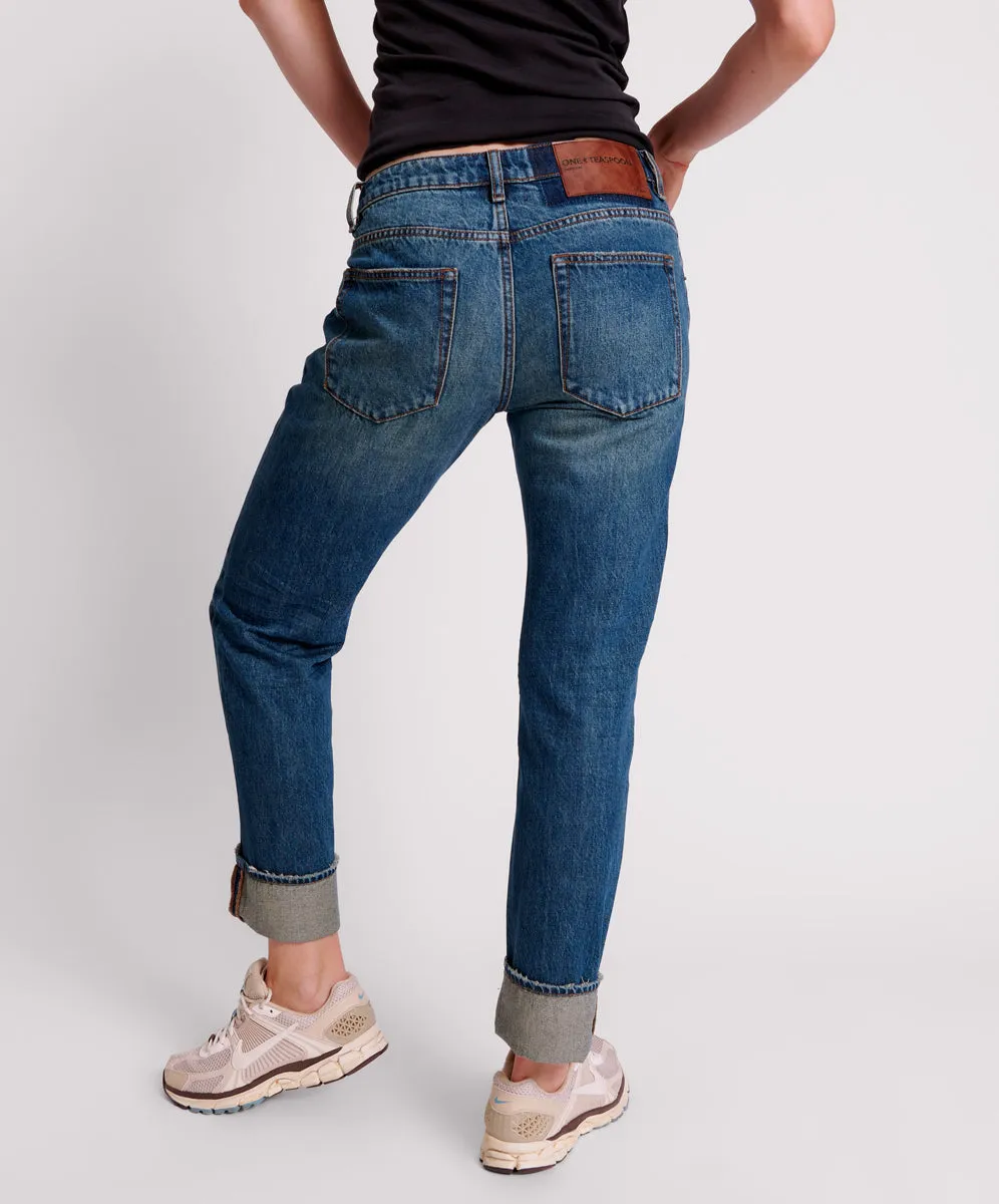 GRITTY BLUE TRUCKERS LOW WAIST STRAIGHT LEG JEANS sold by One Teaspoon product image thumbnail 4