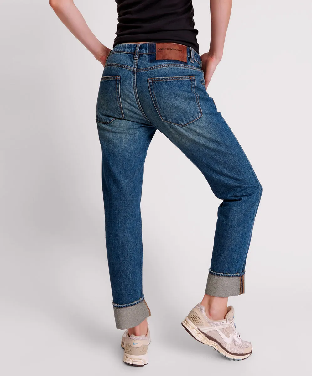 GRITTY BLUE TRUCKERS LOW WAIST STRAIGHT LEG JEANS sold by One Teaspoon product image thumbnail 5