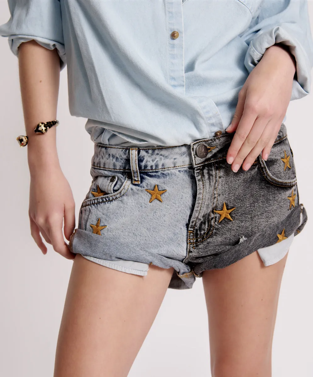 Bandits Low Waist Denim Shorts - Blue Grey sold by One Teaspoon product image thumbnail 2