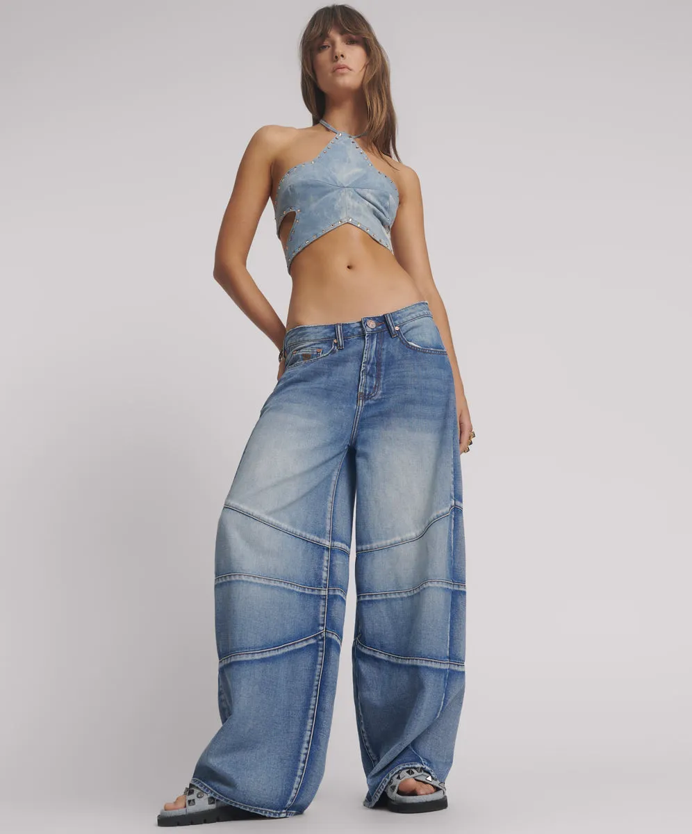 Barrel Mid Waist Wide Leg Denim Jeans - Blue Summer sold by One Teaspoon