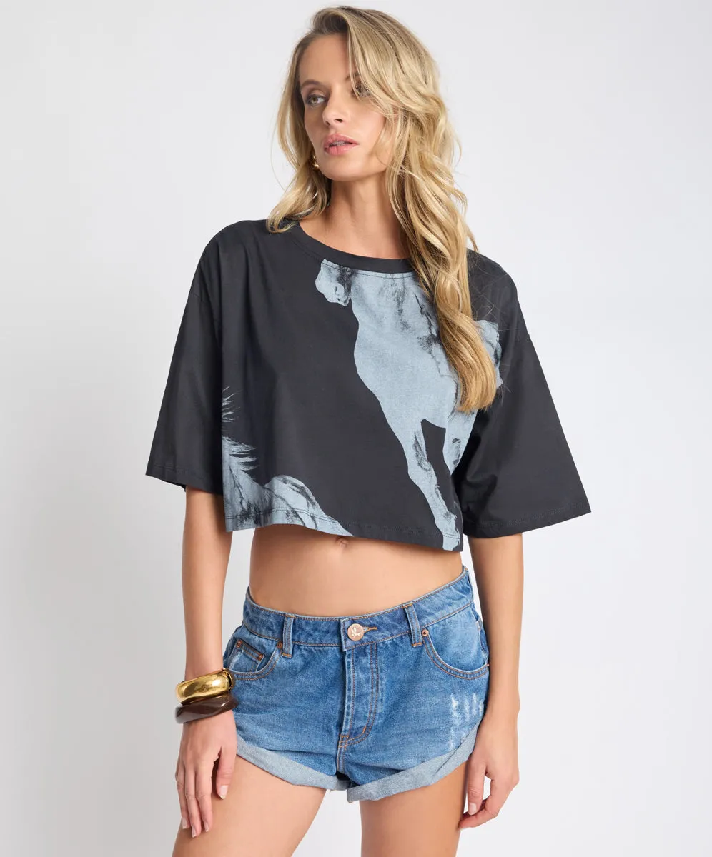 Wild Horses Crop Tee - Washed Black sold by One Teaspoon product image thumbnail 3