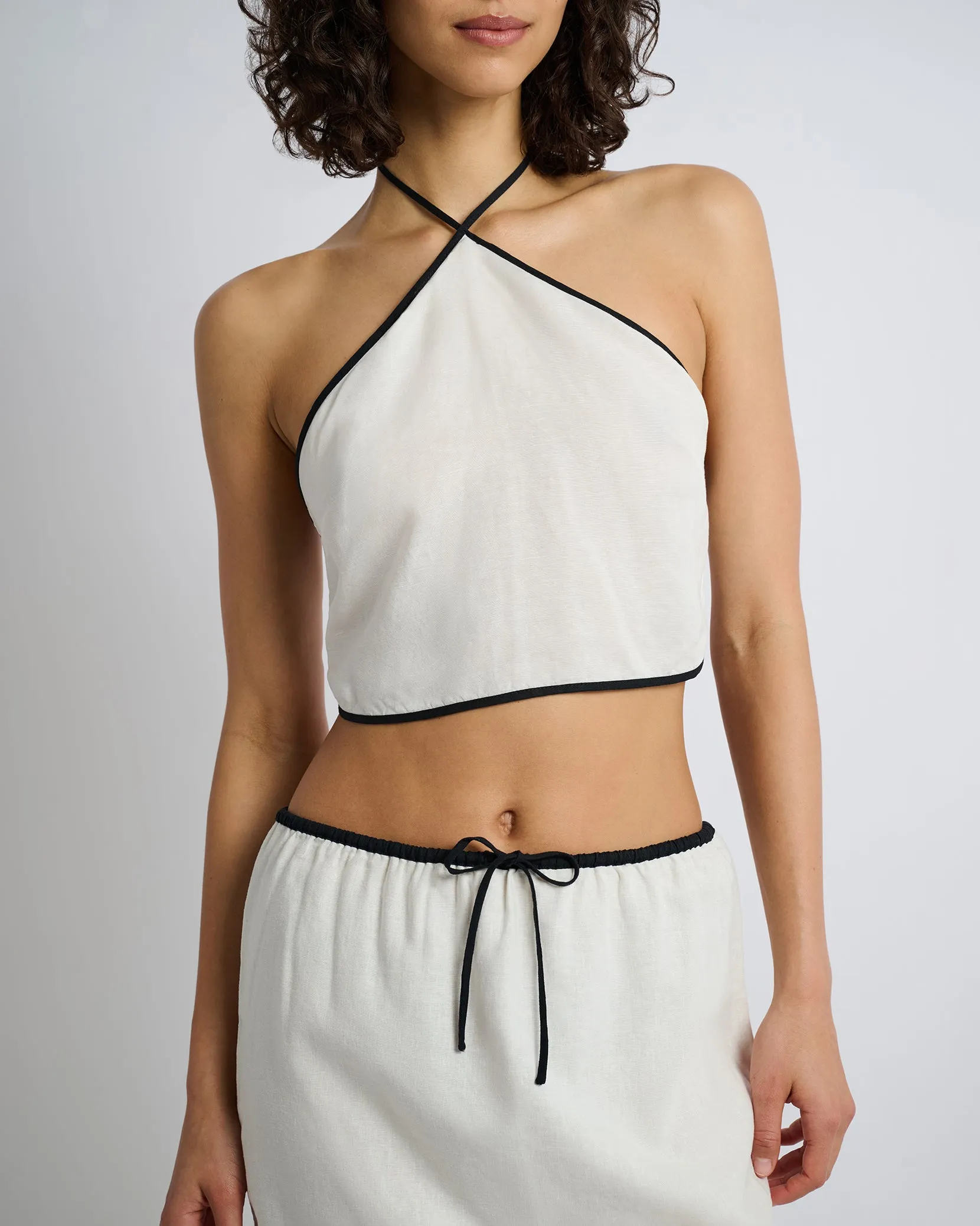 Air Linen Cropped Halter Top sold by Onia