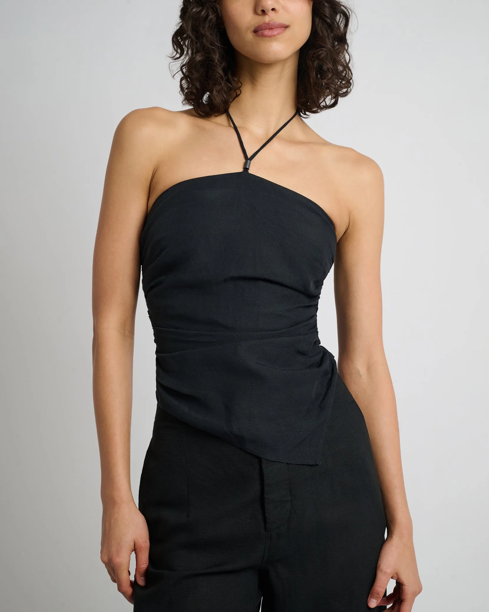 Air Linen Asymmetrical Halter Top sold by Onia
