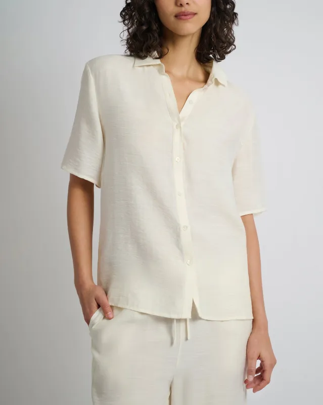 Crinkle Oversized Short Sleeve Button Up Shirt sold by Onia