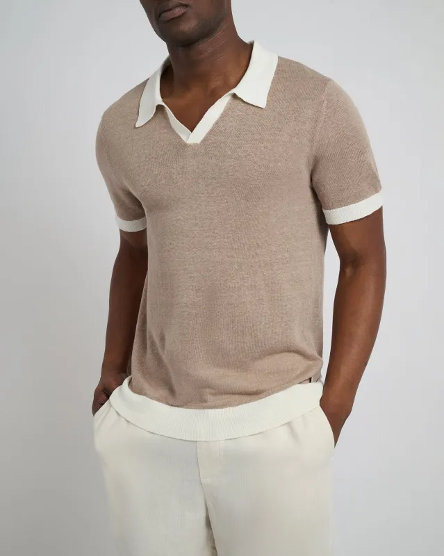 Linen Johnny Collar Polo Sweater made by Onia