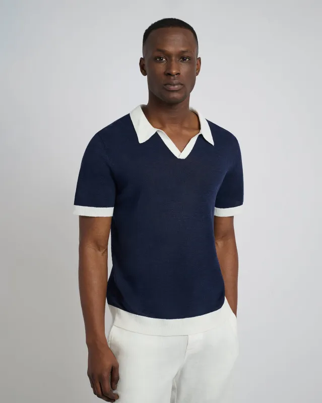 Linen Johnny Collar Polo Sweater sold by Onia