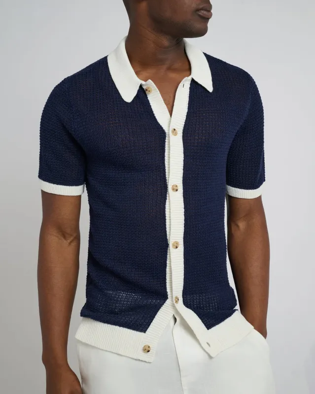 Linen Short Sleeve Button Up Sweater sold by Onia