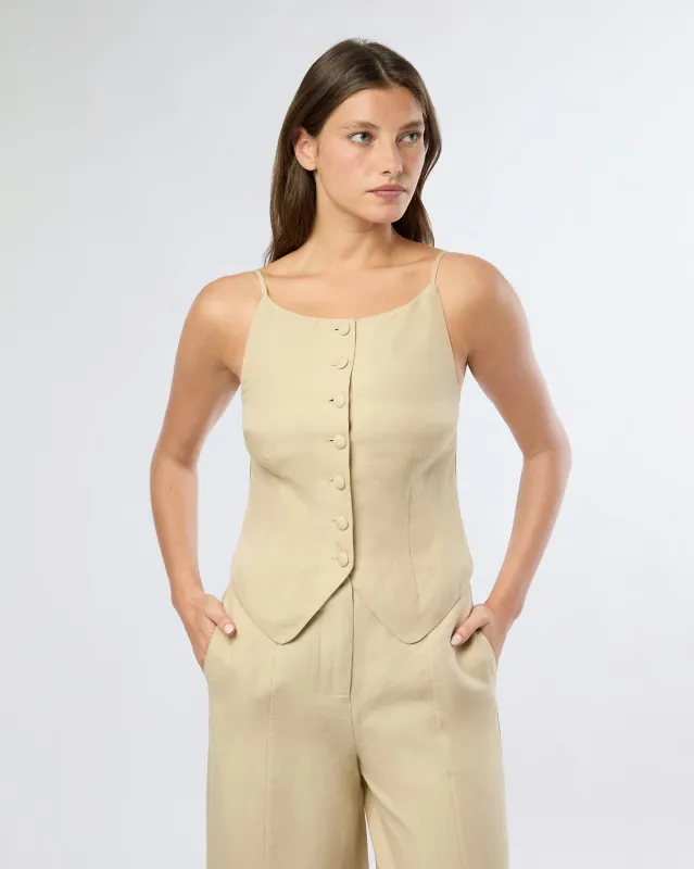 Air Linen High Neck Top sold by Onia