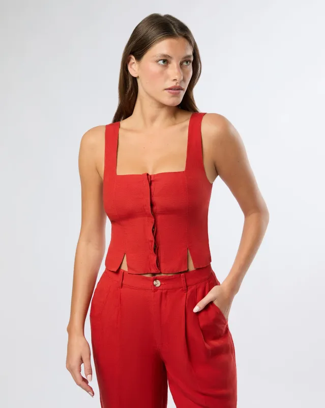 Air Linen Square Neck Top sold by Onia